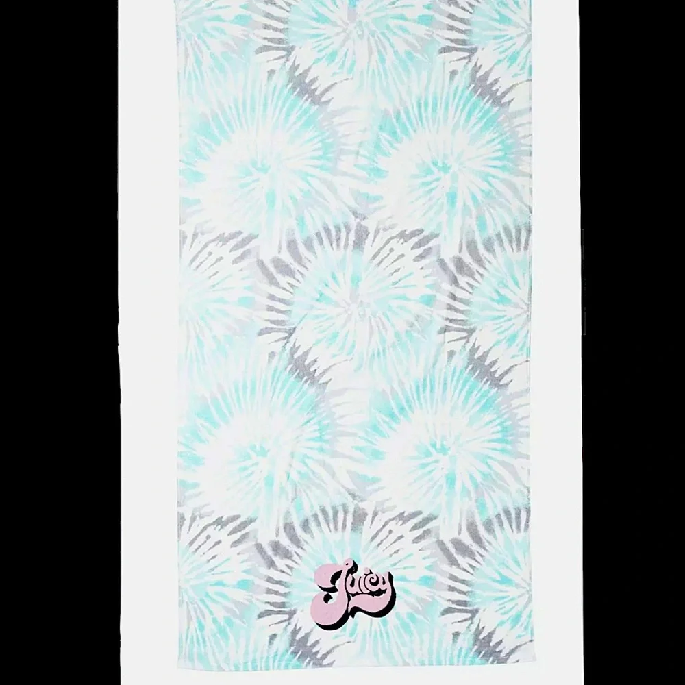 🎉HP🎉NEW Juicy Couture Logo Tie Dye Aqua/Gray 100% Cotton Towel 🌊☀️
